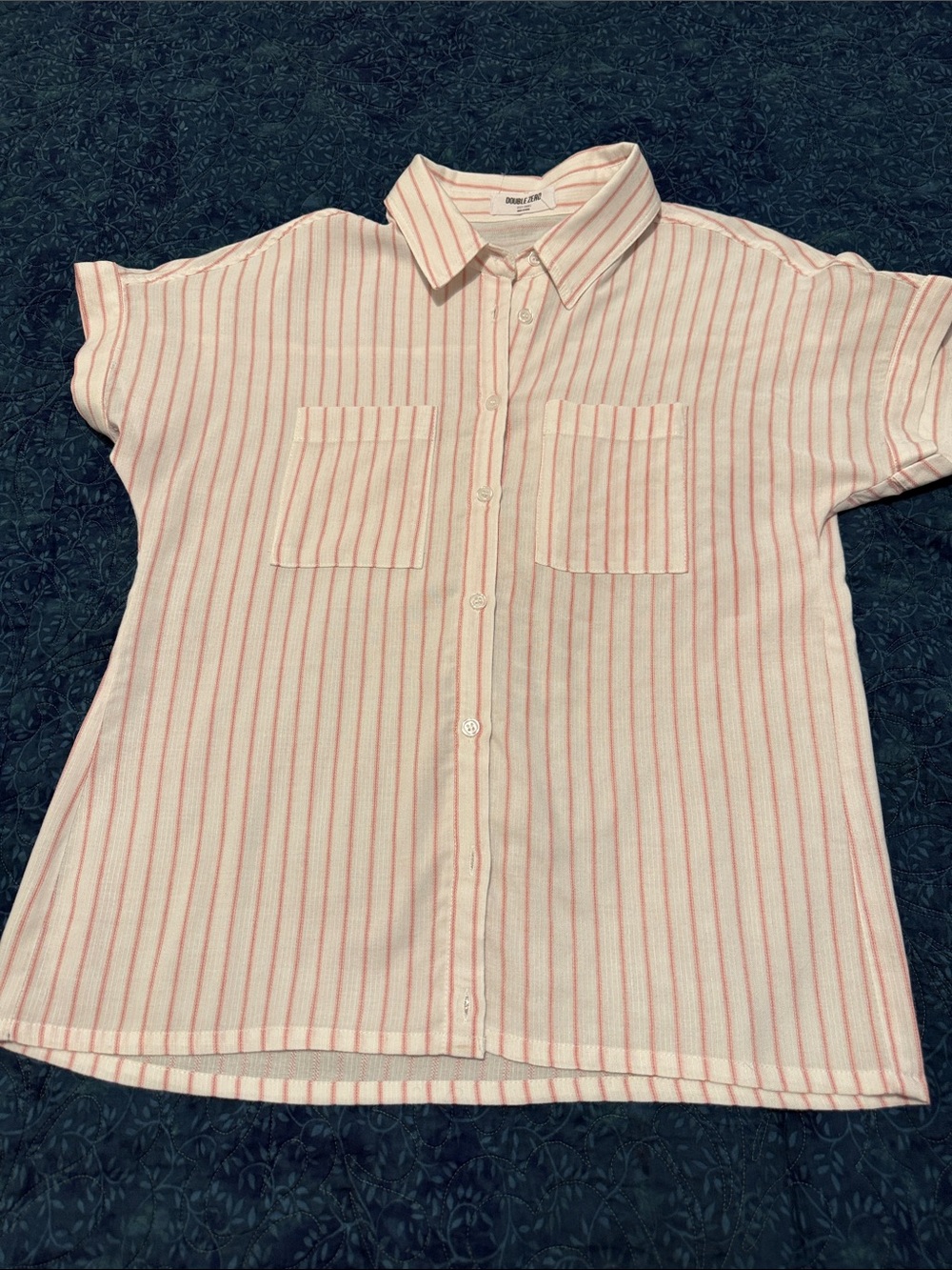 Double Zero White Shirt with Pink Stripes. Size S